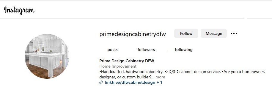 Prime Design DFW Instagram Page